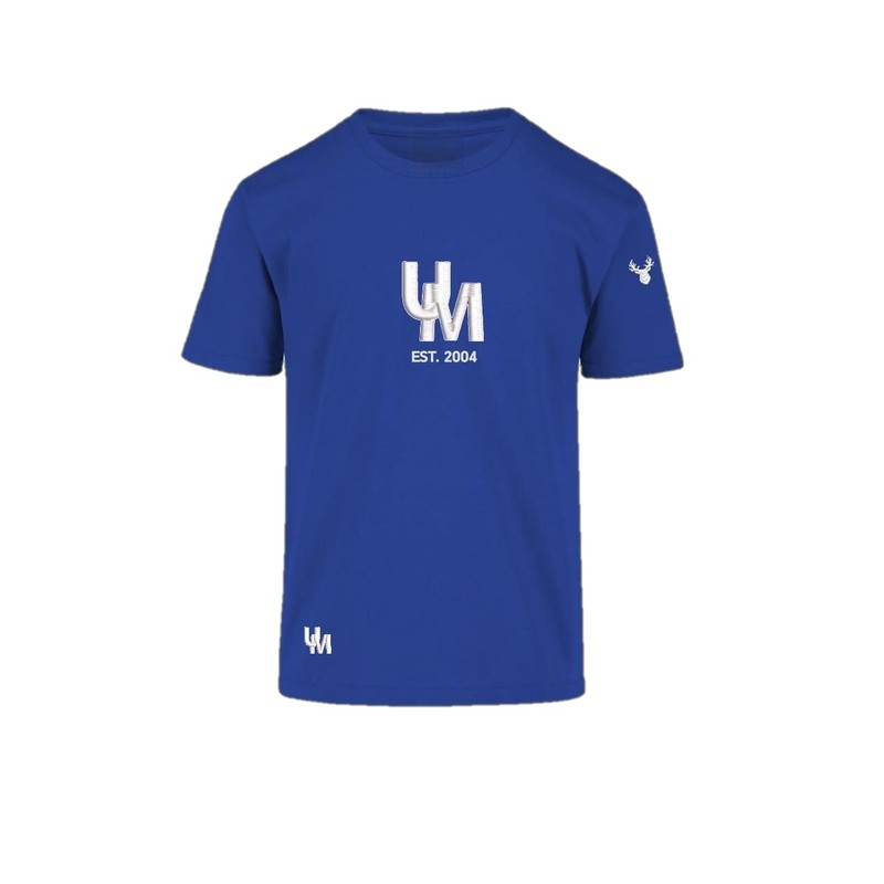 Playera casual UM Aniversario azul con diseño UM Est. 2004