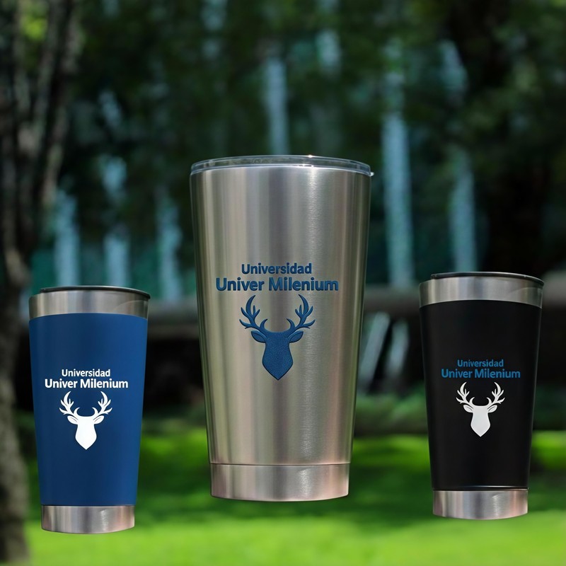Termo tipo vaso con tapa Univer Milenium en acero, azul y negro